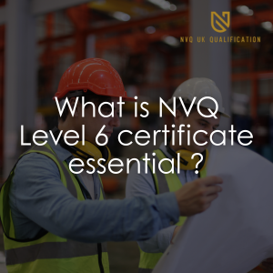 Two workers in hard hats review documents in a warehouse, questioning the necessity of the NVQ Level 6 certificate.